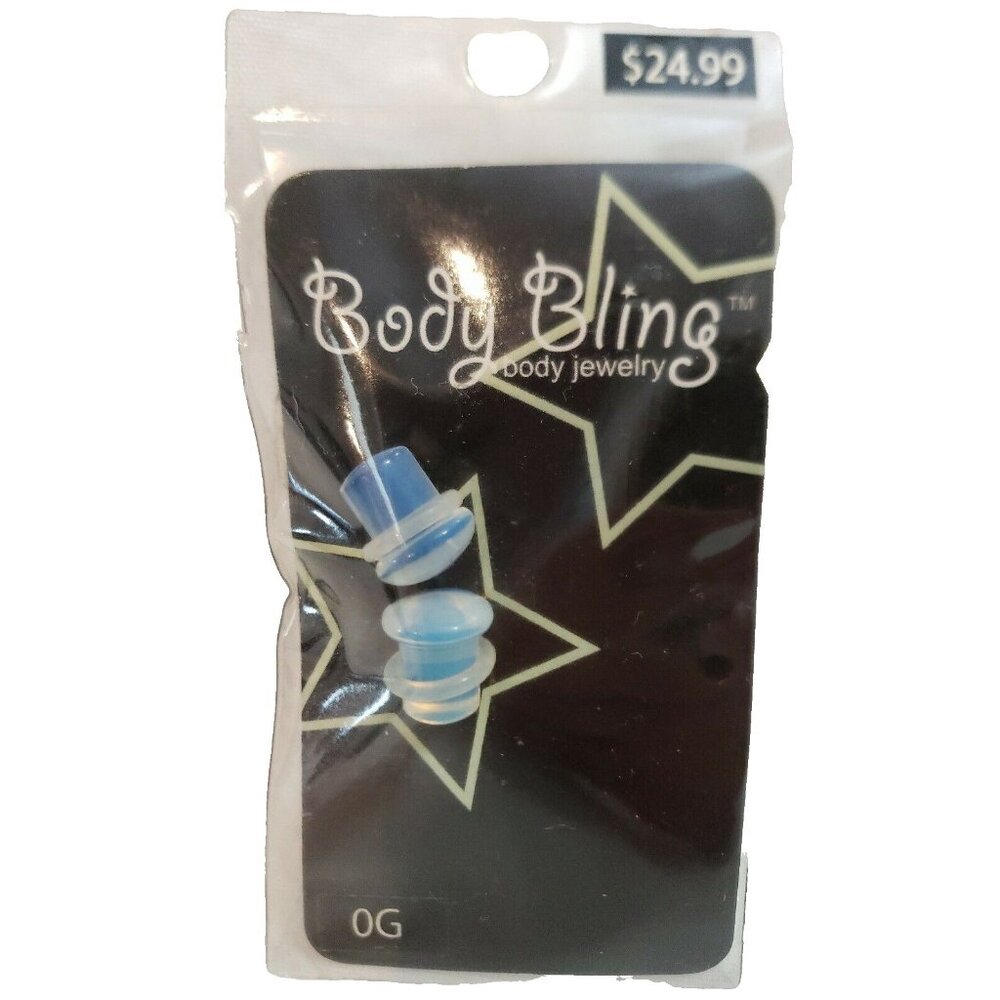 Ear Piercing Plugs 0G Gauge Opal Single Flare Acrylic Hypoallergenic Silver Moon